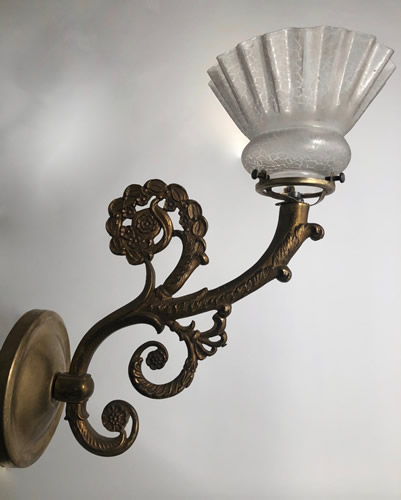 Detailed Cast Brass Wall Light Sconces w/Deep Etched Shades